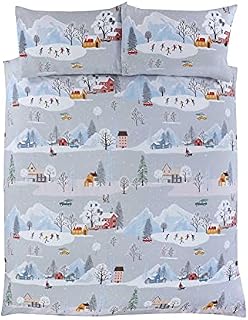 Rapport Home Winter Town Double Duvet Cover Christmas Bed Set Festive Xmas, Cotton, Multi, 3 pieces, Full