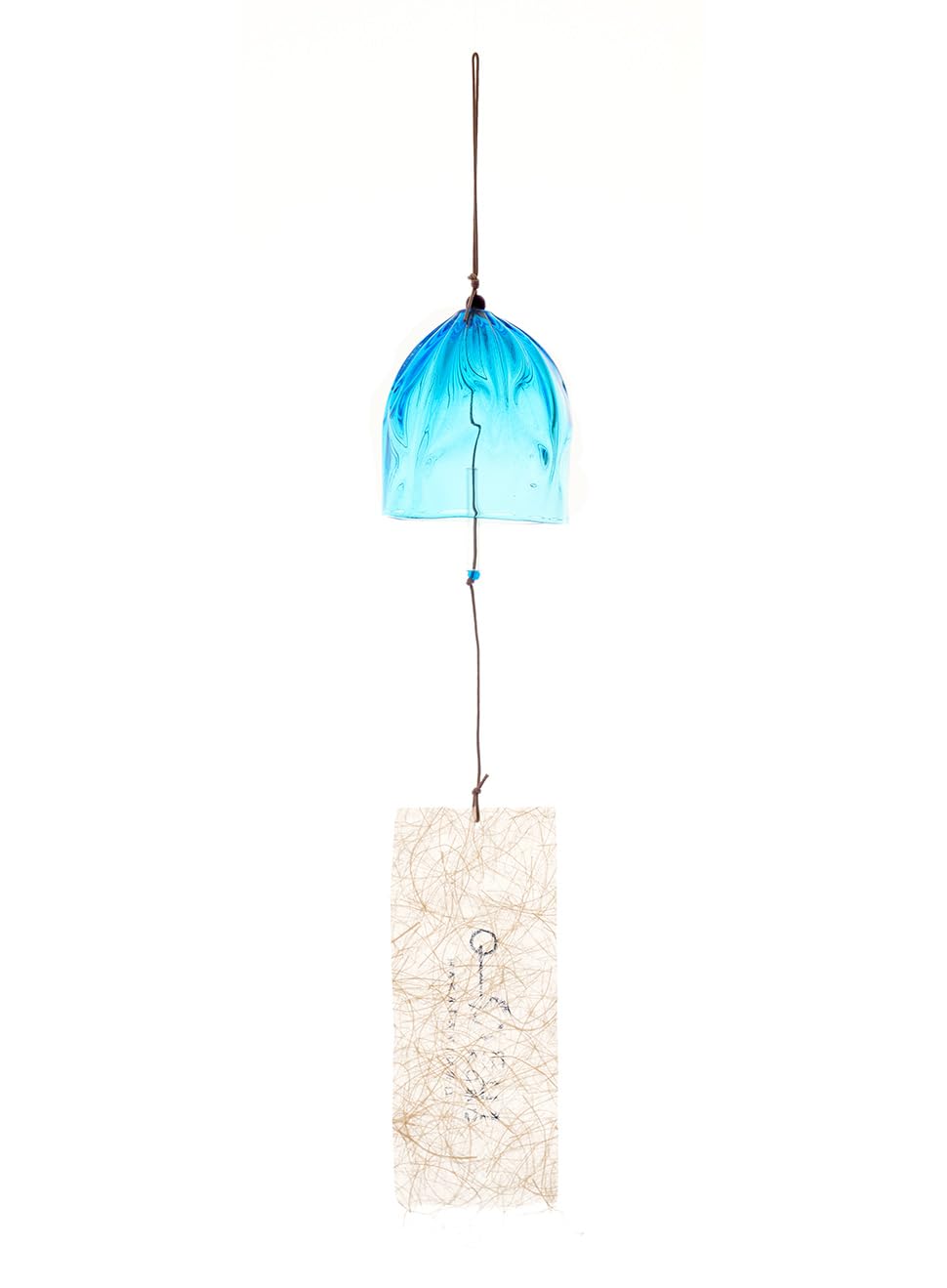 Hakata Vidro Carillon éolien japonais fait à la main en furine par Hakata Vidro Cloche en verre avec motif feux d'artifice Hanabi Décoration d'été à suspendre Fabriqué au Japon (Cape dorée Bleu ciel