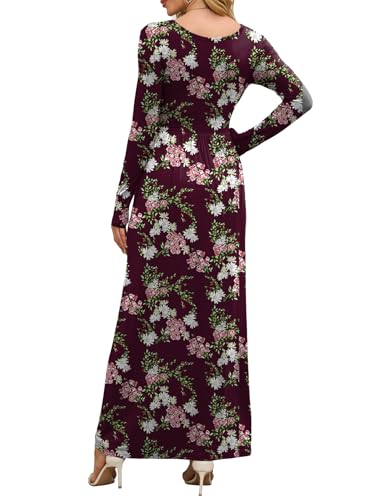 Image of DEARCASE Women's Maxi Dress Long Sleeve Crewneck Empire Waist Long Dresses | Empire Waist,round neck,floor length, dual side pockets, A-line,fall winter long dresses for wedding guest,party,vacation