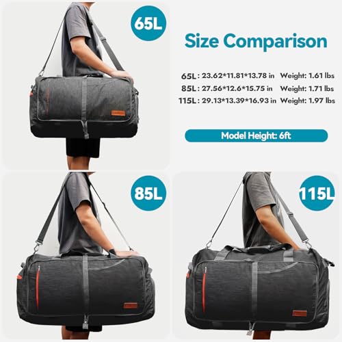 Image of Canway 65L Travel Duffel Bag, Foldable Weekender Bag with Shoes Compartment for Men Women Water-proof & Tear Resistant (Panther Black, 65L)