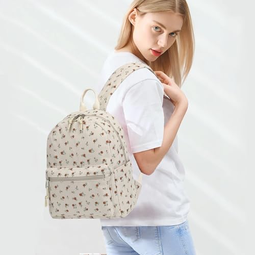 Image of Corduroy Womens Mini Backpack Girls Small Backpack Purse Fashion Casual Daypack School Bookbag (Flowers Brown)