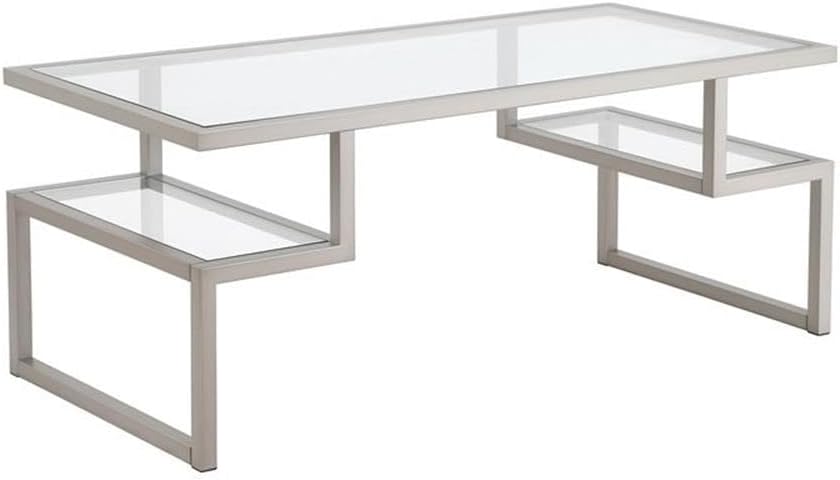 Metal Hollywood Satin Nickel and Gray Coffee Table with Glass Top