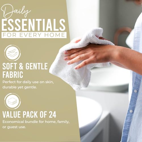 Image of DAN RIVER 24 Pack Wash Cloths for Showering [12x12] - 100% Cotton Washcloths Premium Quality Flannel Face Cloths for Bathroom, Highly Absorbent and Soft Feel Wash Clothes, Ivory
