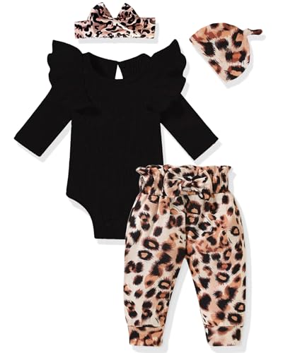 Image of fioukiay Baby Girls Clothes Infant Little Kids Ribbed Romper Bodysuit Clothing Sets Fall Winter Outfits