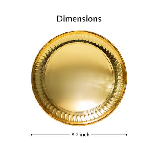 Image of PrettyKrafts Pooja Thali Big Size | 8.2 inch Brass Plate for Puja | Golden Thali for Pooja Plate | Puja Ki Thali | Elegant Pooja Thali Brass for Home & Festivals