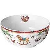Ambiente Porzellan Schüssel Schale Bowl Frühstück/Snack/Salat 400ml Schaukelpferd mit Dekoration Advent Weihnachten