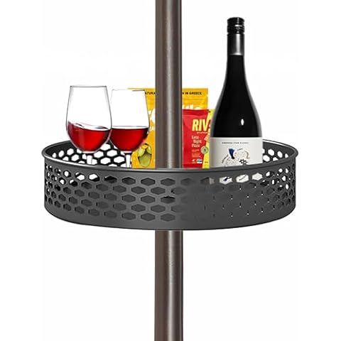 Grandhome 10'' Patio Umbrella Table Tray for Outdoor Umbrella, Portable Round Table Tray with Umbrella Hole for Beach Patio Garden Pool Umbrella, Hollow Diamond Shape, Black Cover