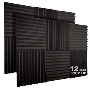 JBER 12 Pack Acoustic Foam Panels, 1″ X 12″ X 12″ Studio Soundproofing Wedges Fire Resistant Sound Proof Padding Acoustic Treatment Foam (Black)