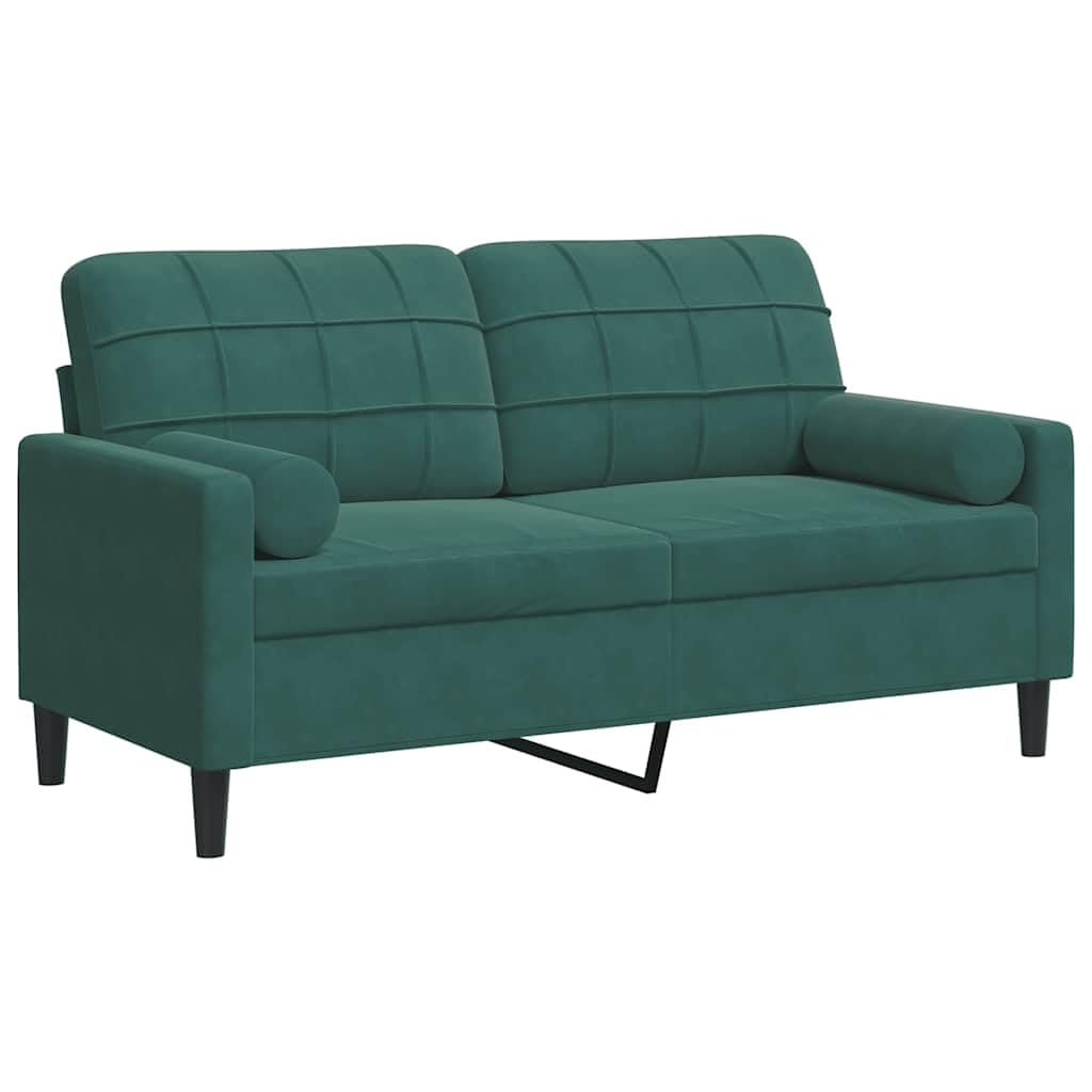 vidaXL Sofá de 2 plazas con Cojines Terciopelo Verde Oscuro 140 cm, sofá, sofá de salón, sofá de Tela, sofá tapizado, sofá de Tres plazas