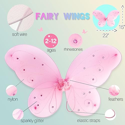 LOLASATURDAYS- Fairy Wings, Butterfly Wings, Fairy Wings Kids, Fairy Costume, Alas, Wings Costume, Tinkerbell Wings, Fairy Wings for Girls, Set of 6 (22" x 15")