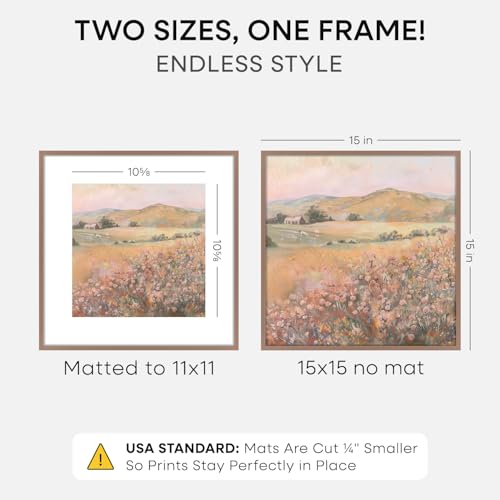 Image of Homeforia 15x15 Picture Frame Mocha, High End Metal 15 x 15 Square Poster Frames with Mat 11 x 11 Photo, 15x15 Mocha Frame Matted to 11x11 Print, 15by15 Thin Frames, Tempered Glass, Wall Kit, Set of 1