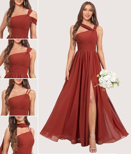 Multiway Bridesmaids Dresses for Women A-Line Ruched One Shoulder Chiffon Maxi Convertible Formal Gown2