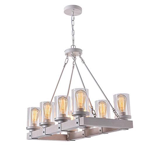 8-Light Farmhouse Chandelier Kitchen Island Light Fixture, Wood Chandeliers, Candle Pendant Light, Glass Lodge And Tavern Pendant Lighting 480W Max (Bulb Not Included) #TOP5