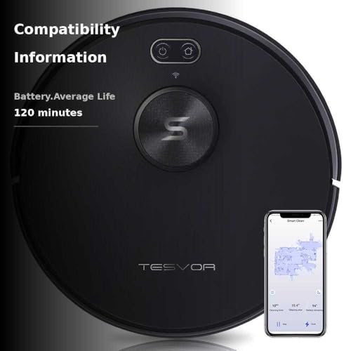 Tesvor S5 Max Robot Vacuum and Mop Combo, 6000Pa Suction Smart Robot Vacuum, WiFi/Alexa/Google Control,Lidar Navigation,5200mAh,260Mins Runtime, Self Charging Robotic Vacuum for Pet Hair