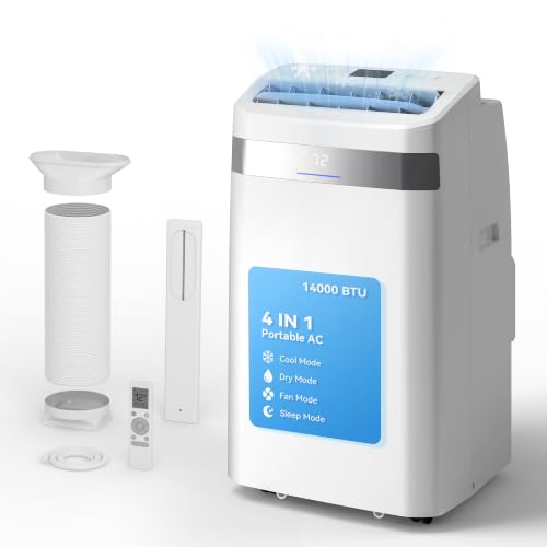 Image of 14000BTU 4-in-1 AC Unit, Cools 700 Sq.Ft, Ultra Quiet | 14000BTU AC cools 700sq.ft, 4-in-1 cool /fan /dry /sleep, quiet, LED, remote, 24H timer, auto swing, kit, for bed /office /dorm.