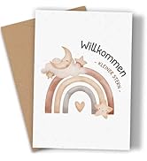 Merz Designkarten 1 biglietto di auguri per nascita, 10,5 x 14,8 cm, biglietto pieghevole con busta marrone naturale, elegante carta di design per bambini e bambine, colore: bianco e oro