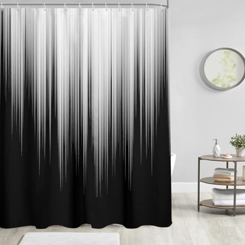 Image of AAtter Black and Grey Shower Curtain White Gray Silver Abstract Ombre Goth Gothic Art Aesthetic Men Extra Long XL Large Fabric Home Bathroom Decor Bathtub Set with 12 Hooks, 72x84, Modern