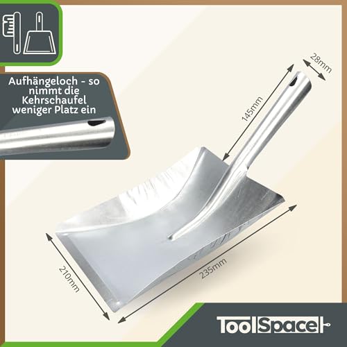 ToolSpace Handfeger und Schaufel Kehrschaufel Set mit Stiel verzinkter Stahl Kehrblech und Handbesen Metall Kehrgarnitur Holz Handbesen Schaufel Kehrschaufel Metall Schaufel- & Besensets Außen/Innen