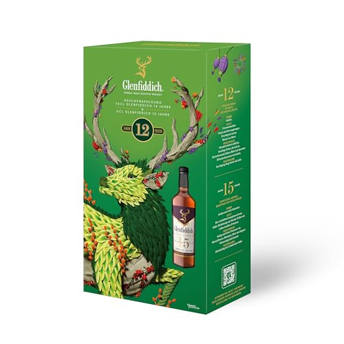 Glenfiddich 12 Year Old Single Malt Scotch Whisky | Gift Pack with 5cl Glenfiddich 15 Year Old Miniature | 70cl + 5cl