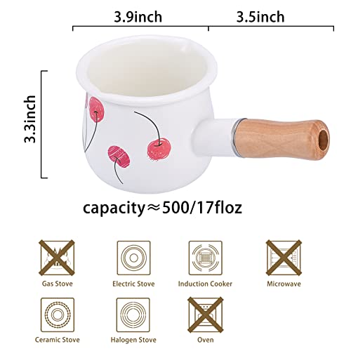 YumCute Home Enamel Milk Pan, Mini Butter Warmer 4 Inch 17 Oz