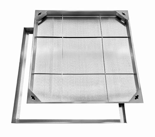 Natotela Schachtabdeckung Edelstahl V2A Außenmaß 700 x 700 x 60 mm Schachtdeckel mit Rahmen Auspflasterbar Befliesbar Kanaldeckel für Innen-/Außenbereich Flächenbündig Robust Rostfrei EN 124 A15