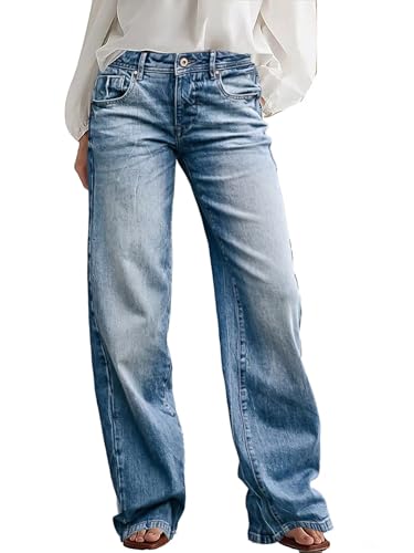 Flamingals Wide Leg Jeans for Women Mid Waist Baggy Stitch
