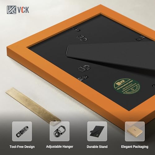 Image of VCK 8x10 Picture Frame Set of 3 - Orange, Wide Border Solid Wood Frame, Display Pictures in Horizontal and Vertical, for Home, Office, Gallery, Woodgrain Series, Wall Hanging