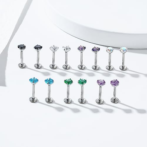 G23 Titanium Lip Rook Labret Studs Helix Tragus Earring Set 16G Threadless CZ Nose Stud Hypoallergenic Conch Lobe Cartilage Push Back Monroe Piercing Jewelry3