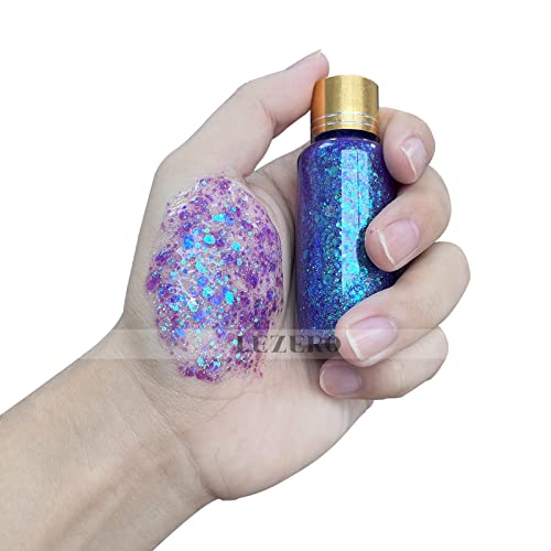 Holographic Laser Body Glitter Gel, Mermaid Sequins Face Glitter Makeup For Body, Hair, Face, Nail, Eyeshadow, Long Lasting Waterproof Party Glitter For Festival Stage Nightclubs, 1Oz (Blue, 2Pcs) #TOP2