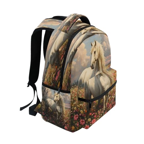 Horse Flower Landscape Backpack for School Boys Girls Adults Kids Bookbag Laptop Bag 15L2
