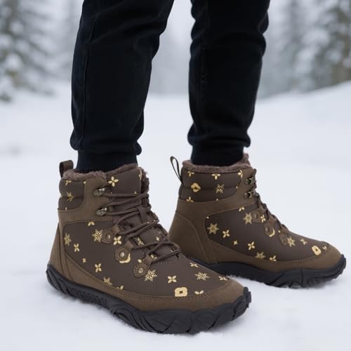 Image of Winter Footwear Barefoot Shoes Women Men Zero Drop Barefoot Hiking Boots Slip On Warm Waterproof Snow Boot Minimalist Wide Toe Ankle Booties Five Finger Hike Shoes Outdoor