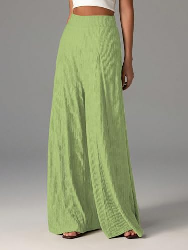 Image of Shasmi Women's Elegant High Waist Wide Leg Pants - Textured Solid Color Loose Fit Long Trousers | Casual Beach & Airport Outfit | Lightweight Flowy Palazzo Style (Trouser 259)