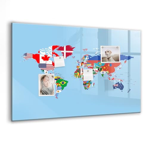 Tableau blanc verre trempé magnétique effaçable carte des drapeaux