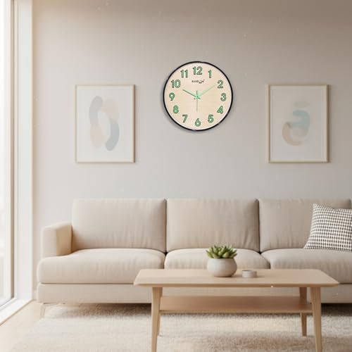 Image of RANDOM Modern 12.75INCH Wall Clock with 3D Radium Numbers, Silent Non-Ticking, Premium Black Frame, Metallic Face, Ultra Clear Glass for Living Room, Home Office