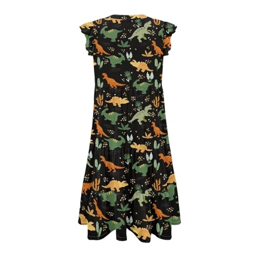 Image of Womens Summer Dress Ruffle Sleeve V Neck Dress Casual Fit Flowy Beach Vacation Sundress with Pocket S-2XL