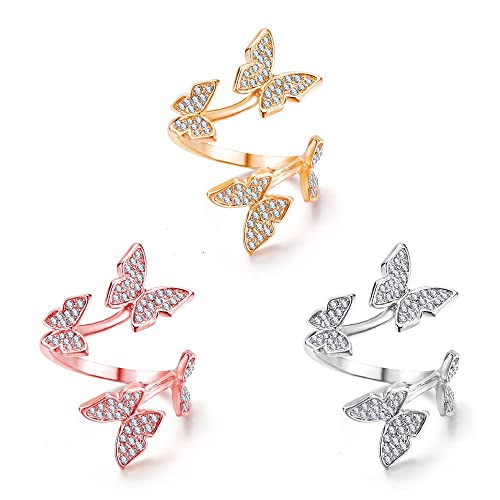 gofidin 3 Pcs Butterfly Adjustable Knitting Loop Crochet Knitting Ring Finger Wear Thimble Yarn Guides Knitted Ring Accessories