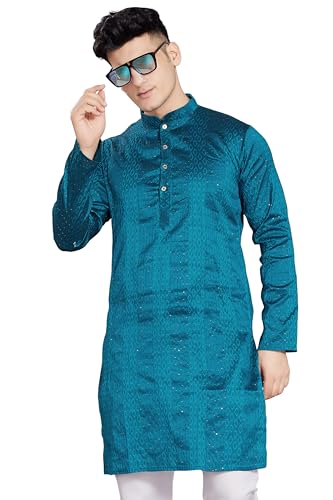 Image of DIVISIVE Men's Jequard Embroidered Art Silk Slim Fit Only Kurta