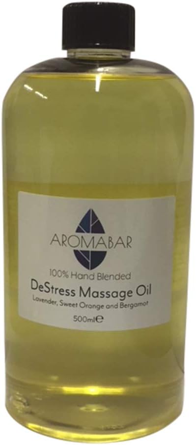 Aromabar De-Stress Massage Oil 500ml with Lavender, Sweet Orange and Bergamot - Oil - Unisex - Adults, Stress Relief Seekers