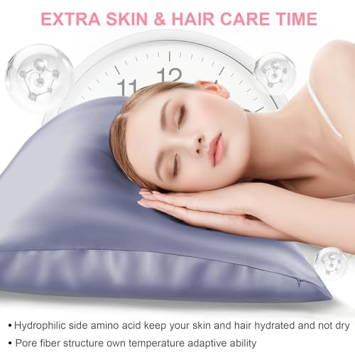 Mulberry Silk Pillow Cases King Size with Hidden Zipper, Ultra Smooth and Soft Breathable Cooling Silk Satin Pillowcase for Hair and Skin, Gifts for Women Men (Grayish Blue, 20x36 Inches, 1 Pack)