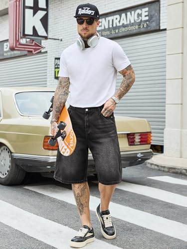 Image of PLEPAN Mens Super Baggy Jean Shorts 12 inch Vintage Loose Fit Wide Leg Long Jorts Y2K Streetwear Below Knee Denim Shorts