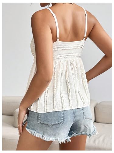 Verdusa Women's Y2k Babydoll Tops Peplum Ruched Lace Trim Cami Cute Going Out Top2