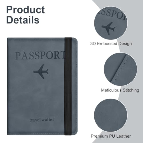 AOOSU Funda Pasaporte, Porta Pasaporte con Bloqueo RFID, Cuero de PU Porta Documentos Viaje Impermeable Resistente Desgaste para Pasaportes Tarjetas Crédito Funda Tarjeta Identific (Azul Oscuro) - imagen 4