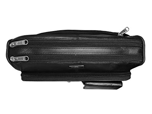 Quenchy London Dames echt lederen handtas - cross body schoudertas met 6 zakken - grote telefoonhouder - enkel verstelbaar over borstband - Designer Satchel Side Style - QL189K zwart, Zwart, Medium - Afbeelding 5