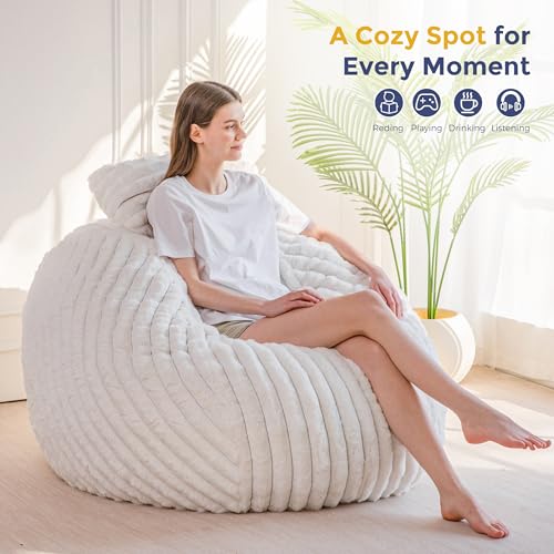 Image of MAXYOYO Giant Bean Bag Chair Bed with Pillow, Convertible Beanbag Sofa to Floor Bed, Lazy Chair Couch with Removable Cover, High-Density Shredded Foam Filling, Cozy Lounge for Bedroom Living Room