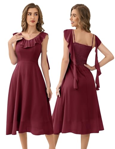 Image of HomRain Chiffon Casual Beach Dresses for Women 2025 Summer Sleeveless, Cocktail Ruffle Wedding Guest Midi Dress for Church