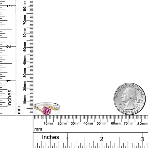 Gem Stone King 925 Sterling Silver and 10K Yellow Gold Customized and Personalized 6MM Round Gemstone Birthstone and White Lab Grown Diamond Name Engraved Engagement Ring For Women4