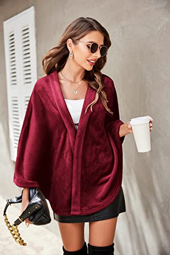 Image of Ekouaer Flannel Faux Poncho for Women Lightweigh Blanket Warm TV Shawl Winter Coat Sweater Cape