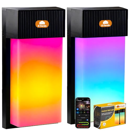 Outdoor Wall Light, 1500LM Smart RGBIC Porch Lights Outdoor with 45 Scene Modes, DIY, IP65 Waterproof Exterior Lighting Fixtures, Modern Decor for Garage, House, Patio, Garden, Yard, Party(2 pieces)