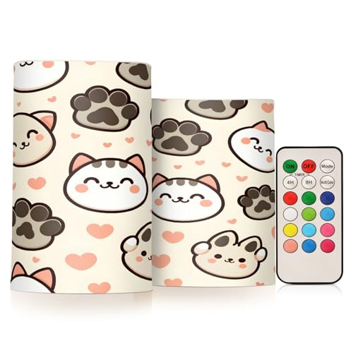 ALAZA Cute Cat Paw Footprints Flickering Flameless Candles Battery Operated with Remote Timer,Tea Light Candles LED Pillar Votive Candles Set of 2 for Outdoor Indoor Decorations