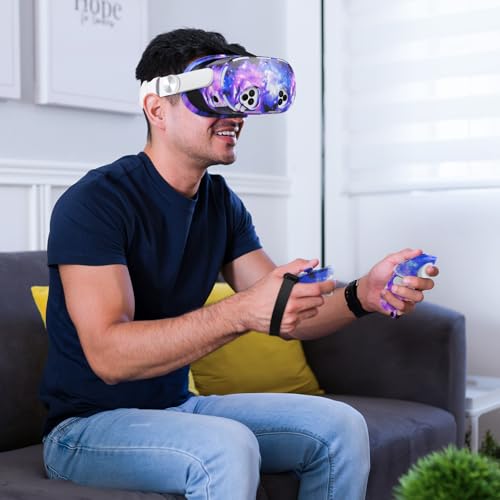 Silicone Cover Set Compatible with Meta/Oculus Quest 3s Accessories, VR Silicone Face Cover, VR Shell Cover,Touch Controller Grip Case,Camera Lens Protector Set (Starry Purple) - Thumbnail 6